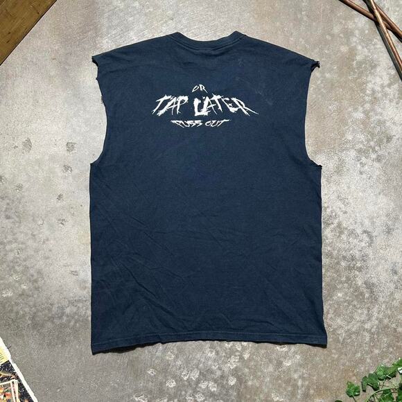 Vintage Y2K Tap Now Or Tap Later Puss Out Cut Off Tee Shirt Tank Top Wrestling - Picture 2 of 4